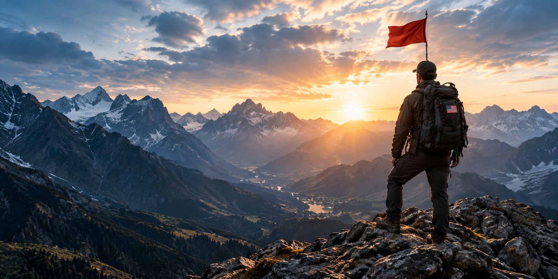 Hiker overlooking a mountain valley