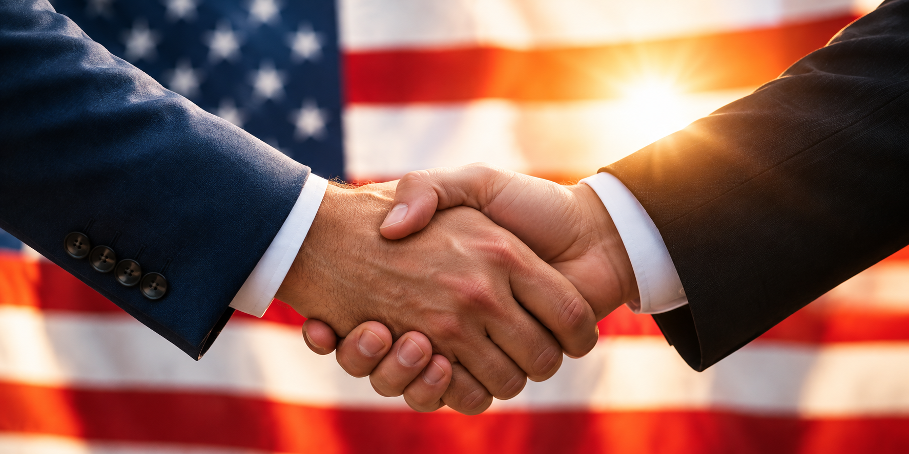 Handshake in front of the American flag
